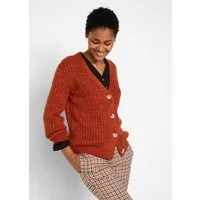 bonprix Strickjacke bequeme Passform, melierte Optik, mit dekorativen Knöpfen