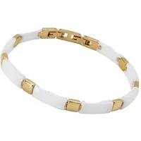 ELLAWIL Edelstahlarmband Gliederarmband Armband aus Keramik und Edelstahl Weiß, Gold (Armbandlänge 19 cm), inklusive Geschenkschachtel