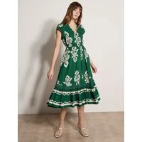 Apricot A-Linien-Kleid Midi-Kleid mit Folk-Blumenmuster mit Stickerei