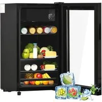 Merax Kühlschrank 76L mit Gefrierfach, Glastür, verstellebare Ablage, Getränkekühlschrank SC-76A, 71.6 cm hoch, 40 cm breit, Mini Kühlschrank, Kühl- und Gefrierfunktion, freistehend