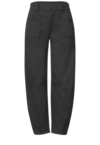 Street One - High Waist Barrel Leg Hose mit Elastikbund Black - Gr. - 28