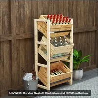 Outsunny Weinregal für 3 Getränkekisten, mit 3 Ebenen, freistehend, belast 150kg, Getränkekistenregal Holz 1-tlg., für Bier, Wasser, 56 x 32 x 112 cm, Naturholz