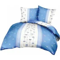 Heubergshop Bettwäsche, Seersucker, 2 teilig, 135x200cm +80x80cm - Blumen Blau Creme 100% Baumwolle (125/4)