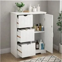 DUMOS Badkommode Badezimmerkommode mit 3 Schubladen (Badezimmerschrank), Schrank mit verstellbarem Regalbrett und 3 Schubladen