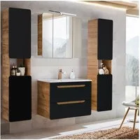Lomadox Badmöbel-Set NEW-LUTON, (Spar-Set, 4-St), Wotan Eiche Nb. mit 80 cm Keramik-Waschtisch 180/195/46 cm
