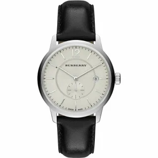 Burberry BU10000 Klassische Runde Beige Zifferblatt Schwarzes Leder Herrenuhr