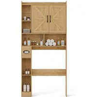 FiveWillowise Badkommode Badezimmerregal mit Schrank - 82x20x172 cm (1 St), Eiche Rattan, Toilettenschrank mit Türen & Regalen