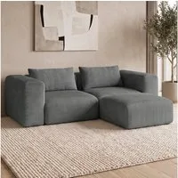 skølm Sofa Hårga aus Cord, Vollschaumcouch mit Federkern und Vakuum-Kompression, Couch 2-Sitzer + Hocker inkl. 2 Kissen, Dunkelgrau, kein Aufbau erforderlich