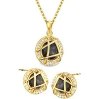 Limana Schmuckset 925 Silber Larvikit Edelstein gold Halskette Kette Ohrringe Anhänger (inkl. Schmuckbox), Geschenkset Idee Geschenk Set für Sie Frauen Damen Freundin Mutter