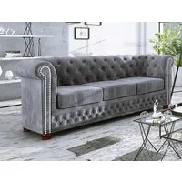 S-Style Möbel Chesterfield-Sofa Leeds, 3-Sitzer aus Samt-Stoff mit Holzfüßen, mit Wellenfederung