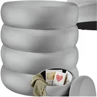 tectake Sitzhocker Schminkhocker Altu, gepolstert, Stauraum, 42 x 42 x 47 cm (rund, 1-St. Samtoptik grau), weicher, pflegeleichter Bezug, Belastbarkeit 120 kg