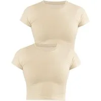 Janice Kurzarmshirt 2 x Damen crop T-Shirt hochgeschlossen Nerano Kurzes Shirt aus Baumwolle