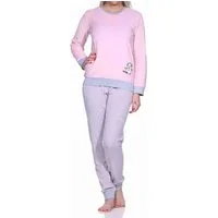 Normann Pyjama Damen Frottee Pyjama langarm mit Bündchen und Pinguin Stickerei