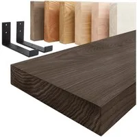 LAMO Manufaktur Wandregal Holz Gerade Regal Farbe: Schwarz mit schwarzem Industrial 40 cm, Komplett-Set, 40mm stake Massivholzplatte