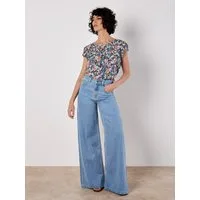 Apricot T-Shirt Ditsy Floral Top mit Tulpenärmeln
