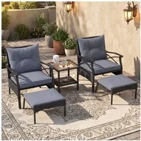 COSTWAY Gartenlounge-Set, (5-tlg), Balkonset mit Beistelltisch, Ottomanen, Kissen