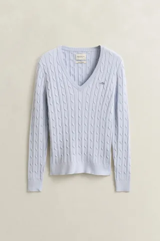 GANT - V-Neck Pullover mit Zopfmuster light blue - Gr. - L