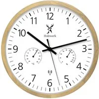 Holzwerk Funkwanduhr Hygrometer & Thermometer Holz Loft Designer Funk-Wanduhr (Nahezu lautloses Uhrwerk, analog, 30 cm)