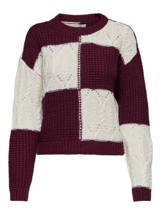 JDY - JDYJUSTY L/S MIX STRUC PULLOVER KNT NOOS Cabernet - Gr. - XS