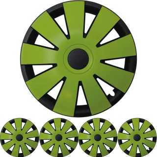 4x PREMIUM DESIGN Radkappen Radzierblenden 15 ZOLL "Nefryt" in Schwarz / Grün
