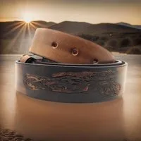 Lemasi Ledergürtel echt Leder Gürtel aus Büffelvollleder mit Motorradprägung für Biker / Motorradfahrer ein tolles Geschenk