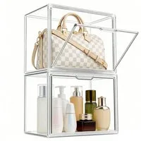 XERSEK Vitrine Transparent Displaybox mit Magnettür, Acryl Schaukasten Organizer (2 Set] 40×25×30cm Stapelfähig, Horizontal oder Vertical Platzierbar) Acryl-Vitrine für Figuren, Handtaschen, Spielzeug, Handwerk, Bücher