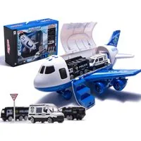 Ikonka Spielzeug-Flugzeug Flugzeugtransporter-Set: Hoch in die Lüfte für spannende Einsätze, (Spielzeugfahrzeuge Set mit Flugzeug und Verschiedene Autos, Baustelle-/Feuerwehr-/Polizei Flugzeug), Flugzeugtransporter: Realistisches Design, interaktive 