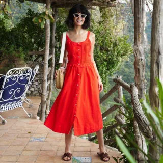 Soft Ease Midikleid mit Biesen aus Leinenmix für Damen in Petite-Größe, Damen, size: petite, Rot, Baumwolle/Leinen, by Lands' End