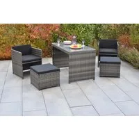 MERXX Garten-Essgruppe Merano, (Set, 5tlg), 2 Sessel inkl. Sitz- und Rückenkissen, 2 Hocker, Tisch 121,5 x 65 cm