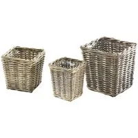 Kobolo Pflanzkübel Pflanzkorb Rattan grau eckig mit Folie 3-teilig (3 verschiedene Größen)