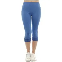 F&K-Mode Caprileggings Damen Capri 3/4 Leggings Spitze Baumwolle Hose Spitze