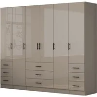 OTTO home Kleiderschrank Trento Schlafzimmerschrank Garderobe hochglanz (in 2 unterschiedlichen Schrankhöhen wählbar) Schrank mit 6 Türen und 9 Schubladen, Hochglanz-Fronten, 2,0 m Höhe
