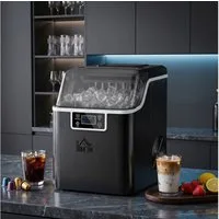 HOMCOM Eiswürfelmaschine 20 kg/24h 2,3 L Eiswürfelbereiter mit 3,2 L Wassetank, Selbstreinigung Schwarz 25,2 x 36 x 37,1 cm