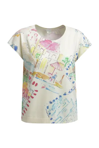 Milano Italy - sleeveless roundneck pullover light blue print - Gr. - L