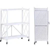 BlingBin Standregal Dreistufiges Regal mit Rollen, Schwerlastregal Mehrzweckregal, Küchenregal / Mikrowellenständer 1-tlg., 360°-Rollen, klappbar Standregal Organizer mit feststellbaren Rollen