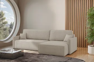 Ecksofa Schlafsofa Sofa LOUIS Stoff Scala Beige Ottomane Rechts