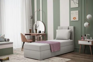 Boxspringbett Schlafzimmerbett SALMA 90x200cm in Stoff Soro Hellgrau