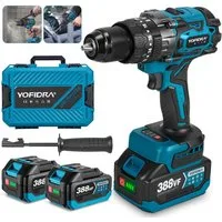 Yofidra Akku-Schlagbohrschrauber 260 Nm Bürstenlose Bohrhammer 13 mm Bohrschrauber mit 2 x Akkus, max. 2500 U/min, 20+3 Drehmomentstufen