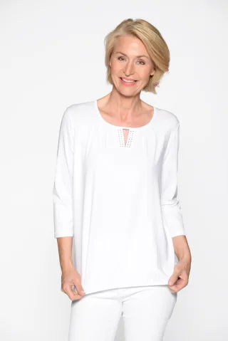 CLARINA - Rdh.-Shirt, 3/4 Arm, uni weiss - Gr. - 46