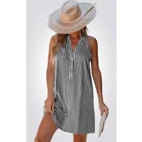 Cupshe Blusenkleid Gestreiftes Hemdkleid mit V-Ausschnitt Knopfleiste
