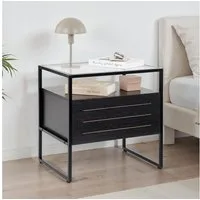 IDIMEX Nachtkommode ARUMA, Nachtkommode mit Glasplatte und Schublade Metallgestell MDF Schwarz
