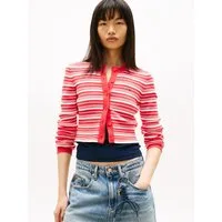Tommy Jeans Strickjacke TJW CREW NECK STRIPE CARDI EXT reine Baumwolle, Streifen Look