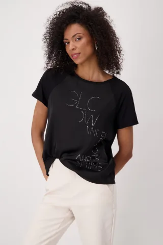 monari - Blusenshirt mit Schmuckschrift schwarz - Gr. - 34