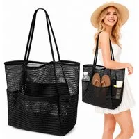 nsihing Strandtasche Strandtasche Damen Mesh, Große Faltbare Beach Tote mit Mini Fach, Leicht, Sandfest für Pool, Urlaub, Reise & Kreuzfahrt