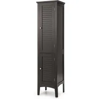 COSTWAY Hochschrank Bad,schmal,mit 2 Lamellentür,5 Fächern,37x37x160cm
