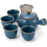 Goodwei Teeservice Japanisches Kyusu Teeset „Umi“ – Seitengriffkanne mit Sieb, 4 Tassen (5-tlg), 1 Personen, Keramik, handgearbeitet