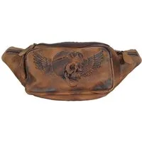 Einkaufszauber Gürteltasche Echt Leder Gürteltasche Bauchtasche Skull Fly Totenkopf Braun, Echtleder