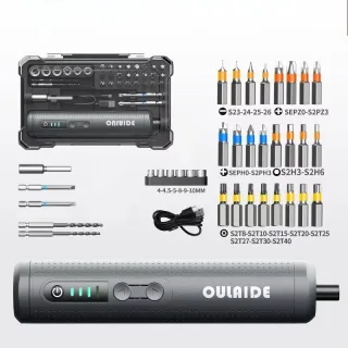 OULAIDE 8.8F Electric Screwdriver Set Rechargeable 2000mAh Type-C Portable Power Tools with LED Light 28 Bits Home Repai
