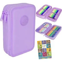 GOLDKIDS Federmäppchen COOLPACK 2-fache Federtasche Federmappe, (34-teilig Schüleretui Stifte und Pinsel, inkl. Aufgabenheft Federbox Etui), Stiftetasche Schlamper-Etui Schul-Etui
