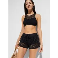 bonprix Badeshorts mit integrierter Bikinihose, mit elastischem Bund, mit Spitze